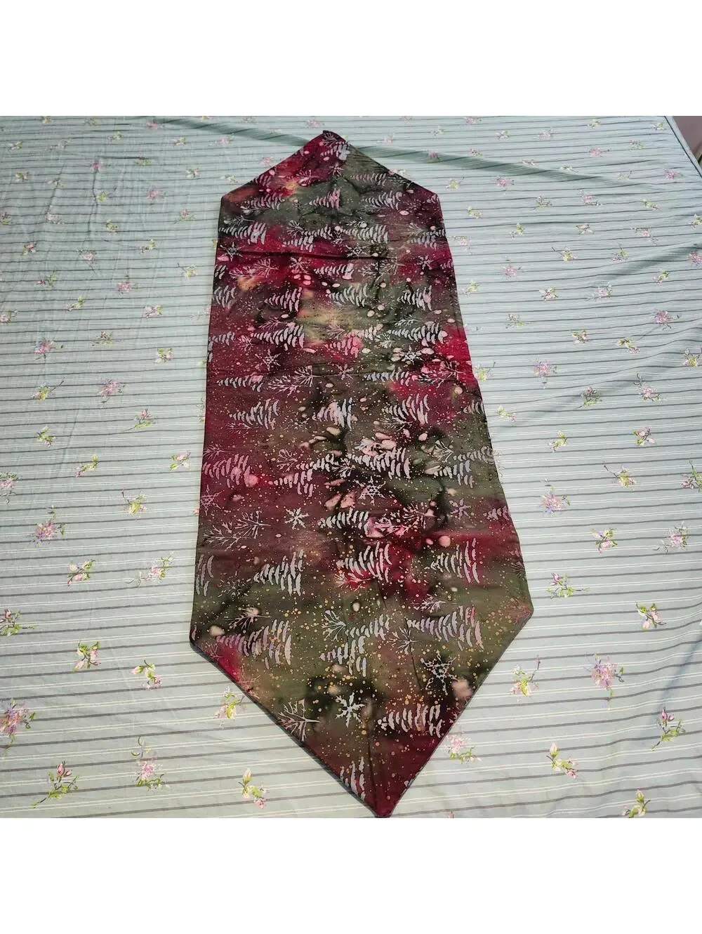 Handmade Batik Table Runner Christmas Trees Holiday Decor Unique Design
